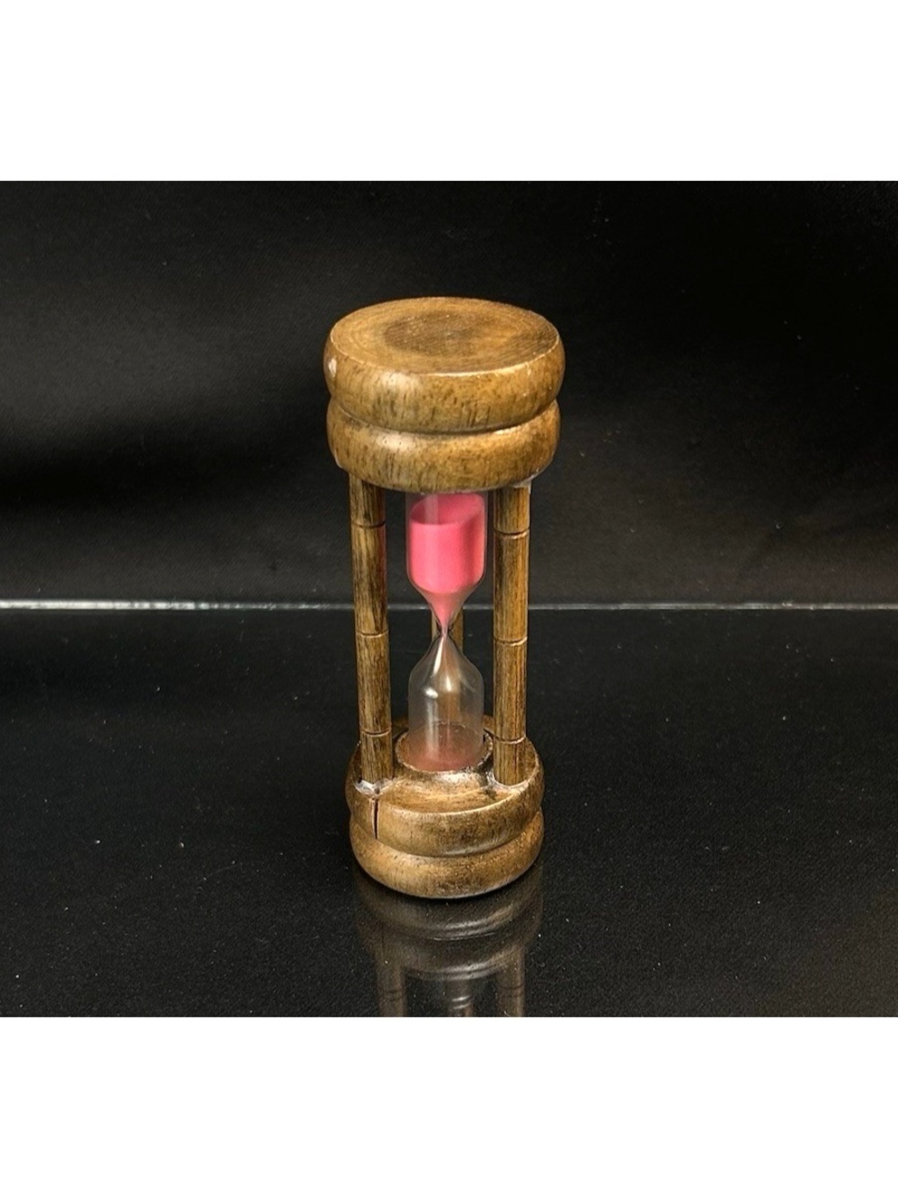 Vintage Wooden Hourglass Glass ~3 Minute Pink Sand Kitchen Egg Timer Read 4"